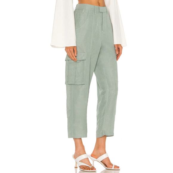 L'Academie The Mili Linen Pant in Sage Green NWT Size Small - Picture 2 of 3